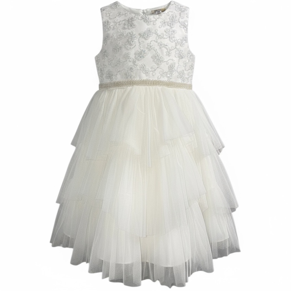 Bonnie Jean White Tiered Formal Dress